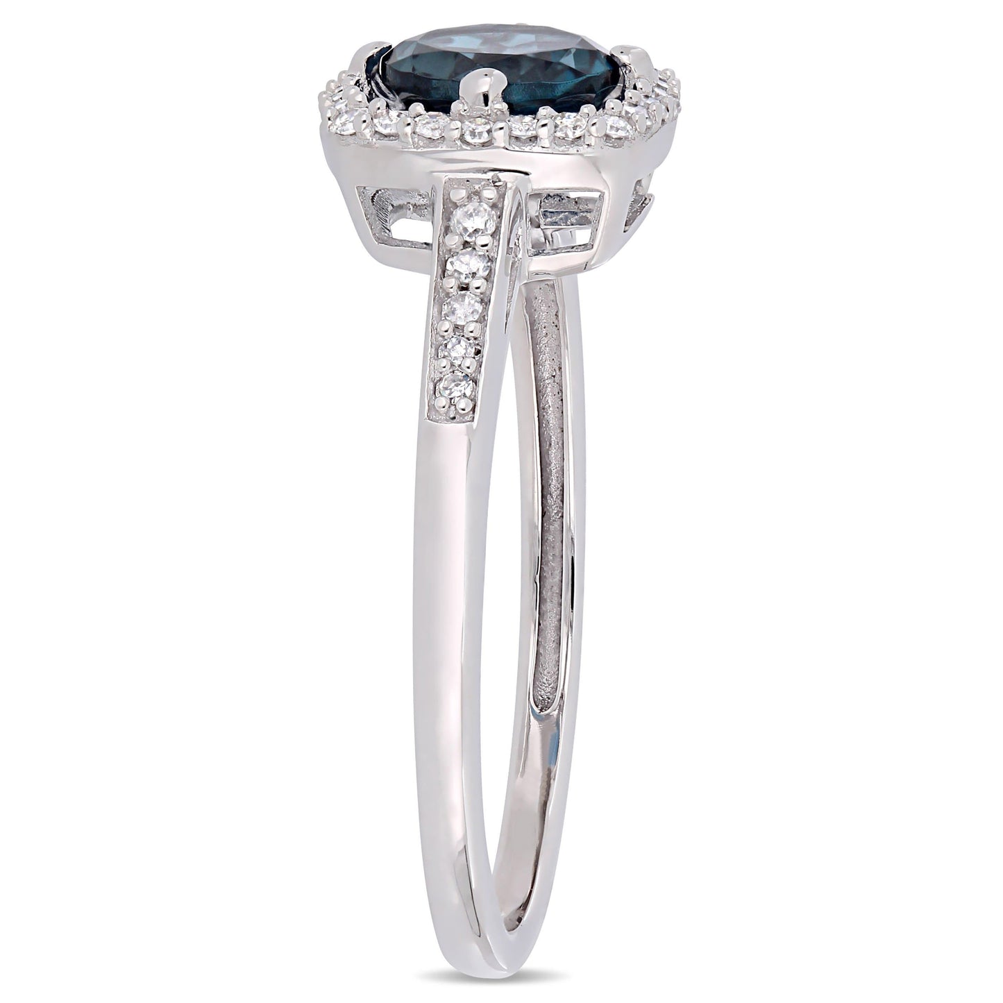 Julie Leah London Blue Topaz & Diamond Halo Ring in 10k White Gold