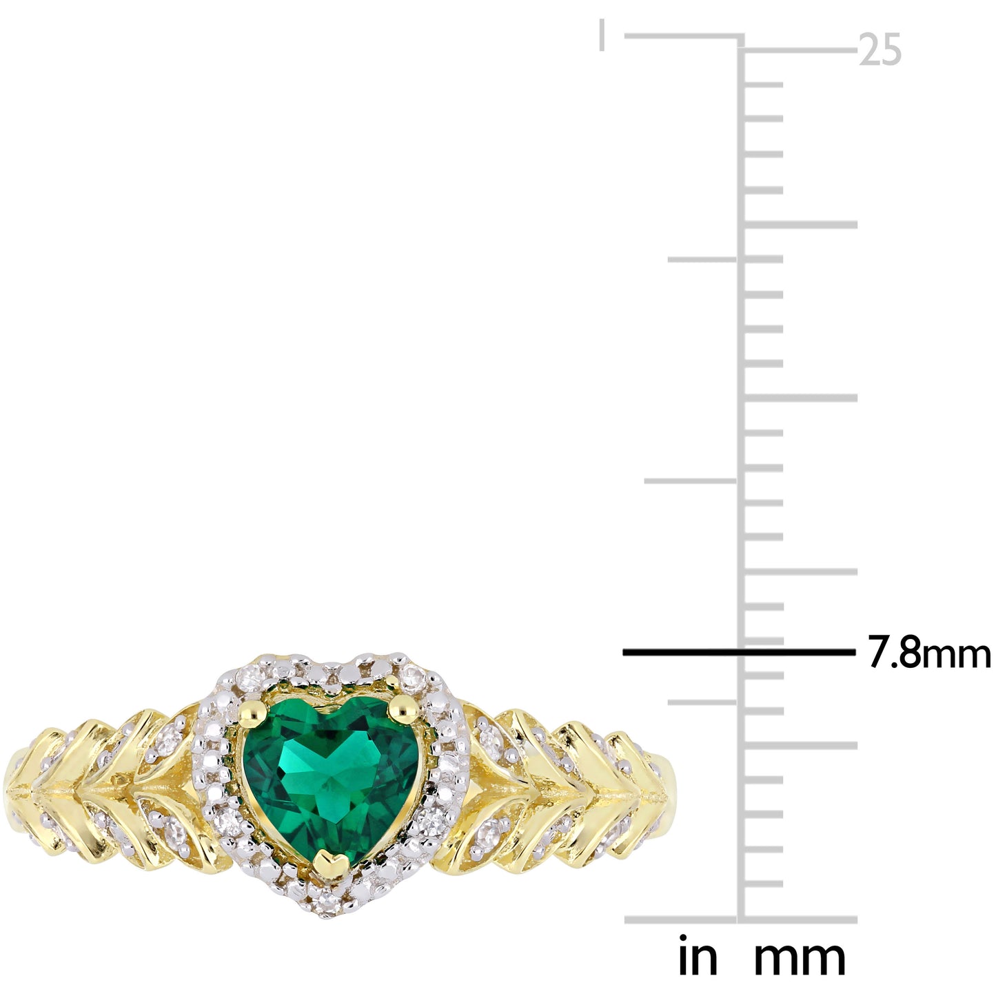 Created Emerald & Diamond Heart Ring in 10k Yellow Gold