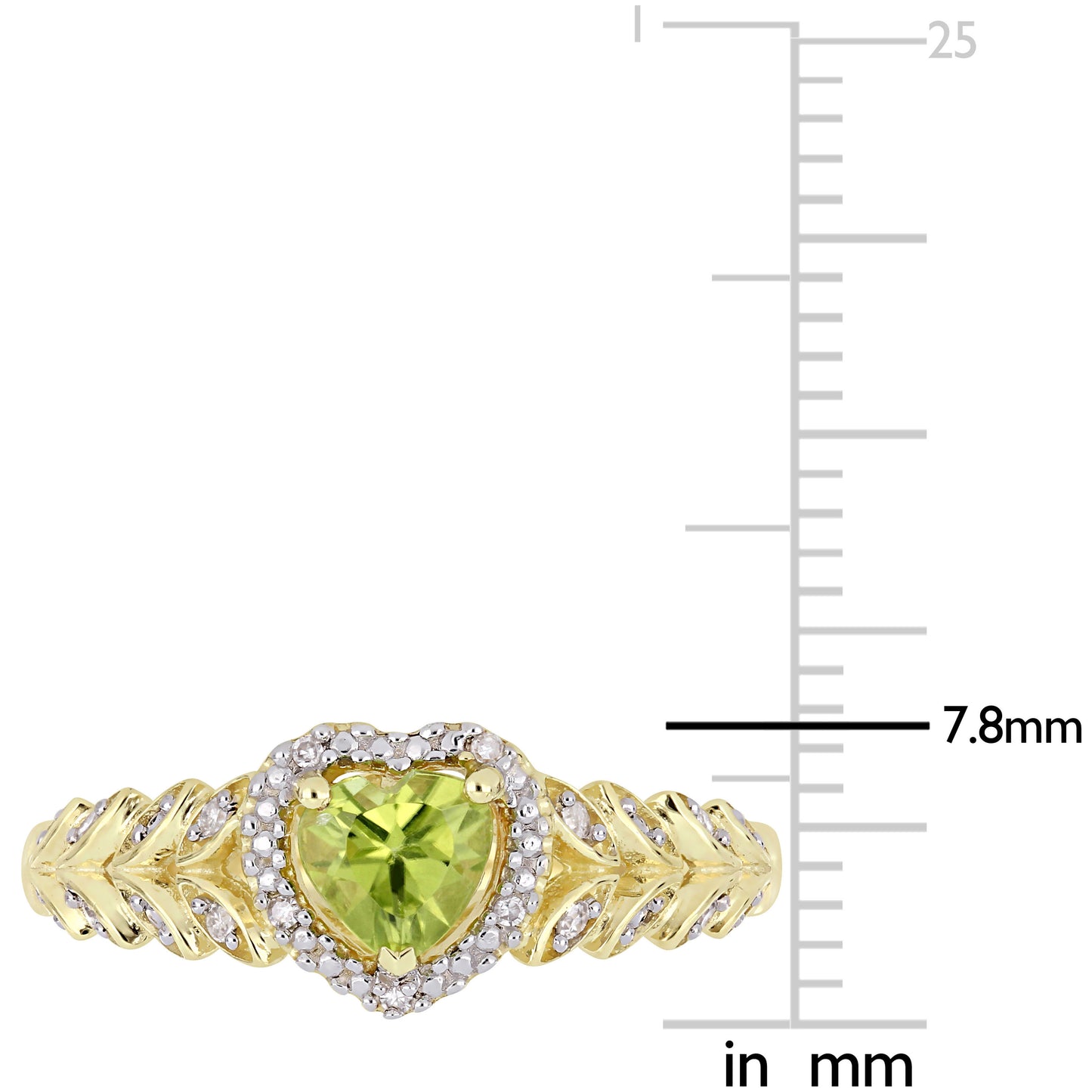 1/2ct Peridot & 0.06ct Diamond Halo Heart Ring in 10k Yellow Gold