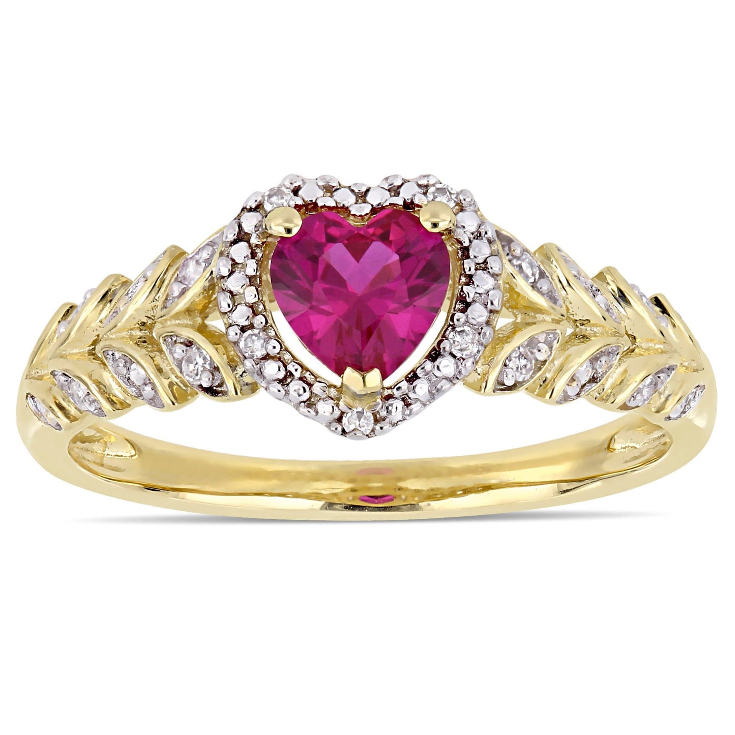 Julie Leah Ruby & Diamond Halo Heart Ring in 10k Yellow Gold