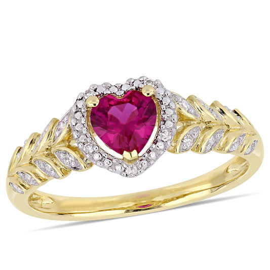 Julie Leah Ruby & Diamond Halo Heart Ring in 10k Yellow Gold