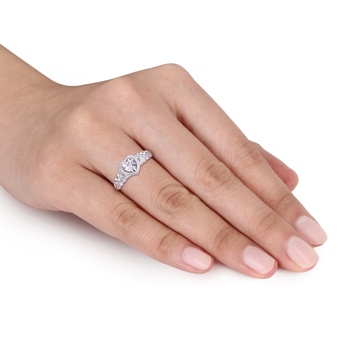 Julie Leah White Sapphire & Diamond Halo Heart Ring in 10k White Gold