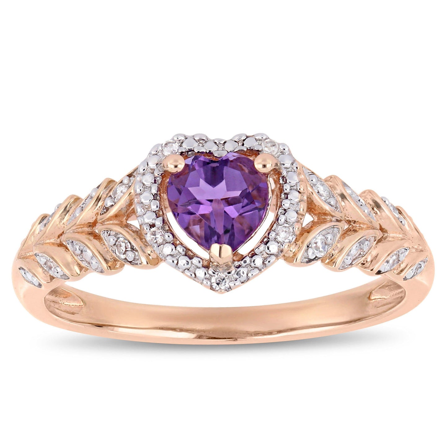 Julie Leah Amethyst & Diamond Heart Ring in 10k Rose Gold