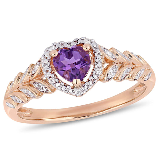 Julie Leah Amethyst & Diamond Heart Ring in 10k Rose Gold