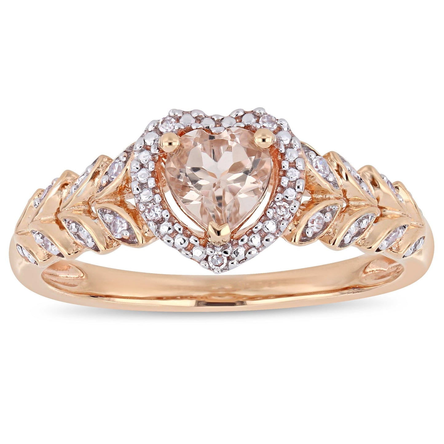 Julie Leah Morganite & Diamond Halo Heart Ring in 10k Rose Gold