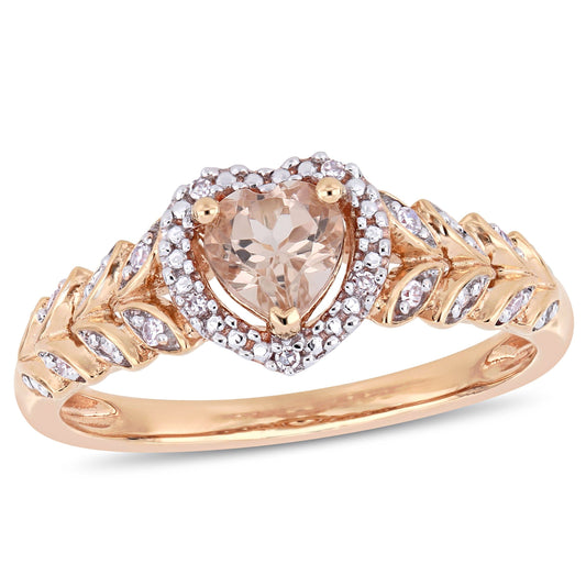 Julie Leah Morganite & Diamond Halo Heart Ring in 10k Rose Gold