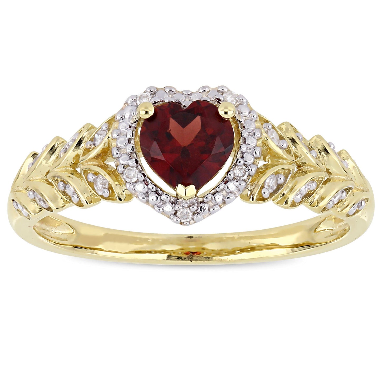 Julie Leah Garnet & Diamond Halo Heart Ring in 10k Yellow Gold
