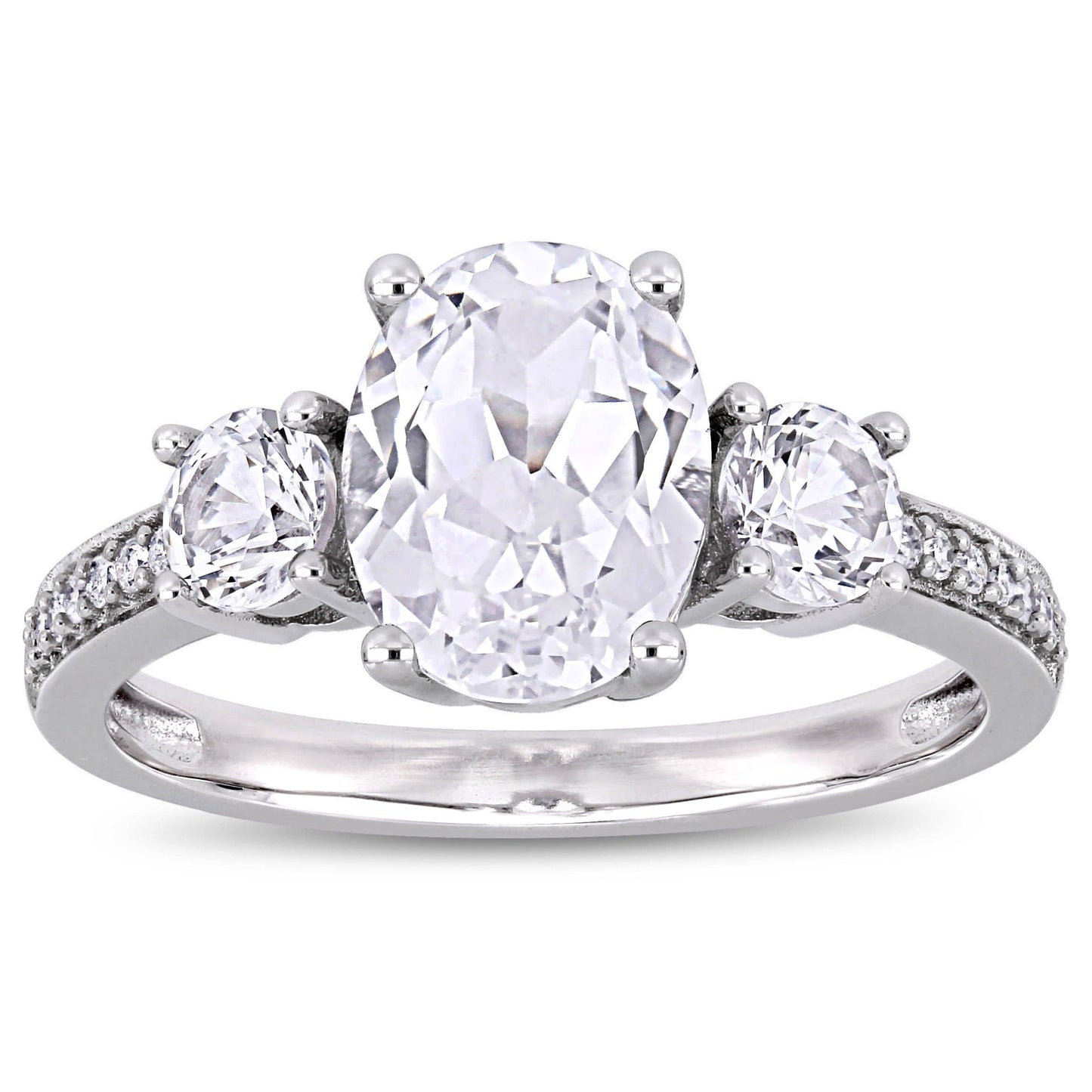 Julie Leah 3-Stone Oval White Sapphire & Diamond Ring in 10k White Gold