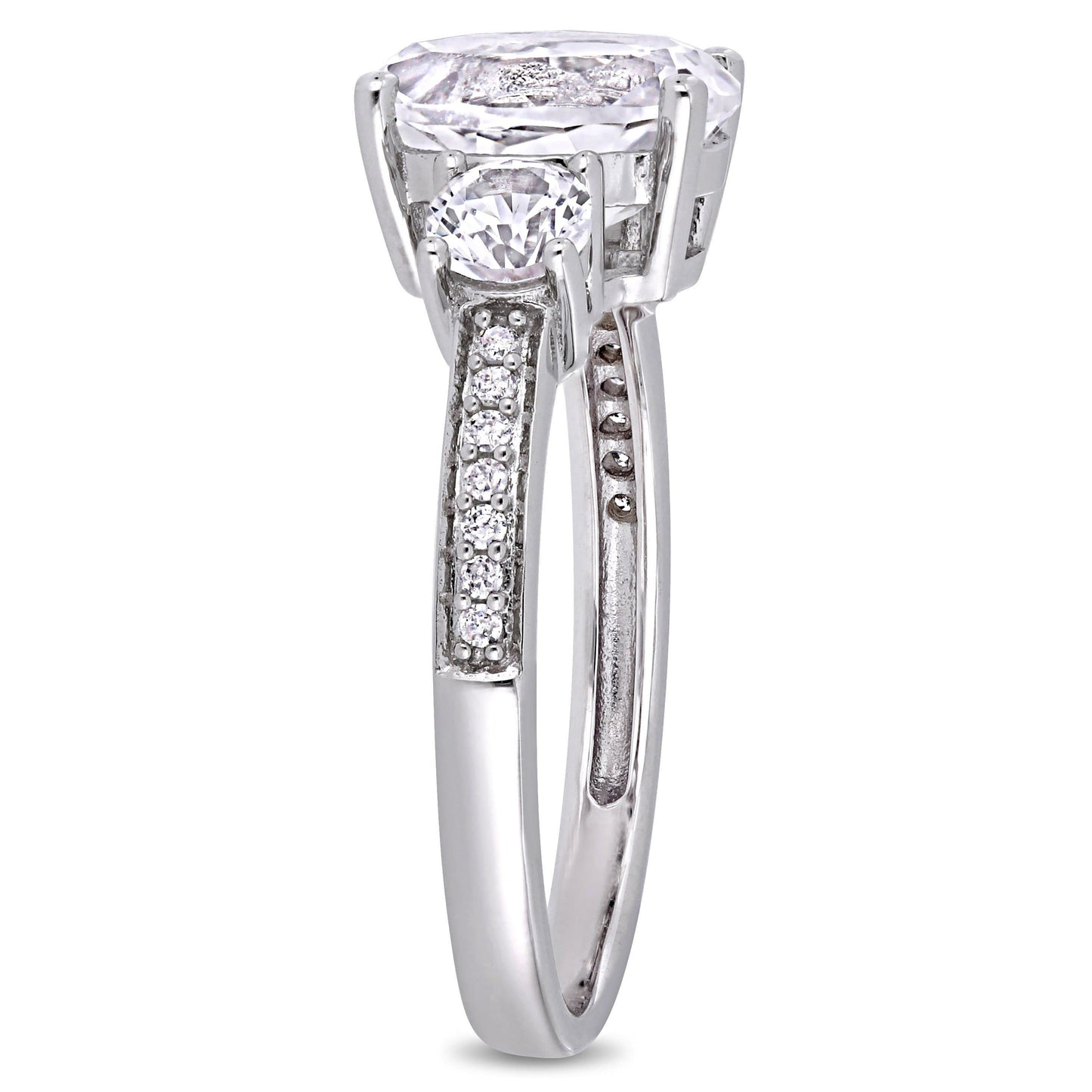 Julie Leah 3-Stone Oval White Sapphire & Diamond Ring in 10k White Gold