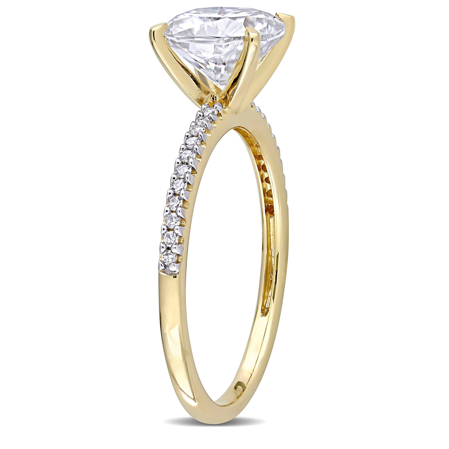 Cushion Cut Moissanite & Diamond Ring in 14k Yellow Gold