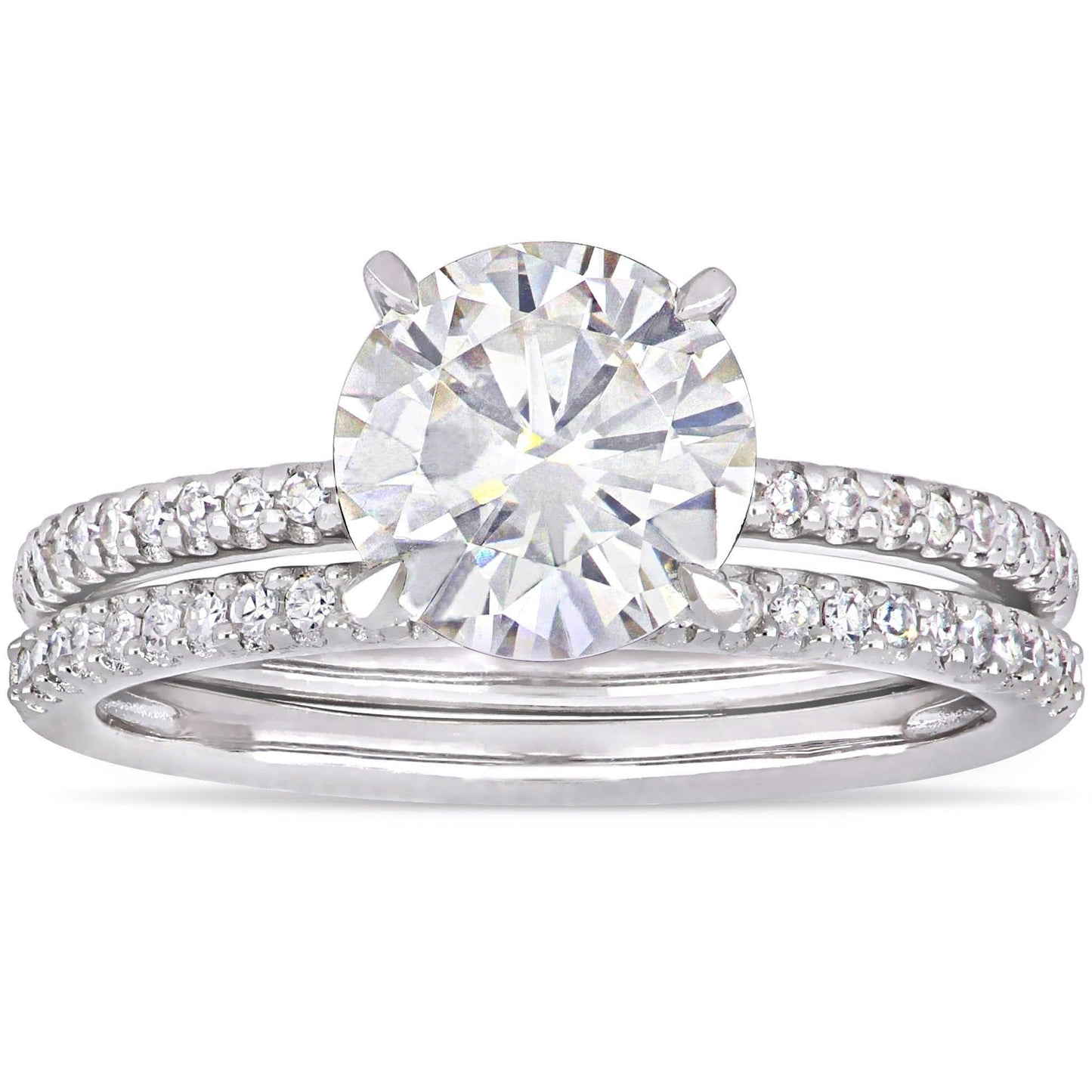 Round Cut Moissanite & Diamond Bridal Set in 14k White Gold