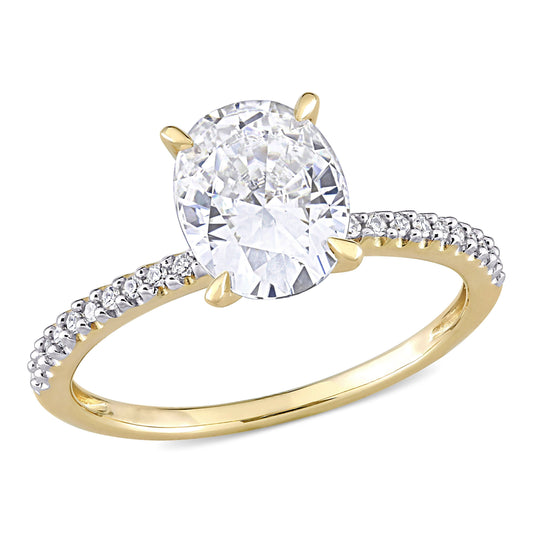 Oval Cut Moissanite & Diamond Ring 14k Yellow Gold