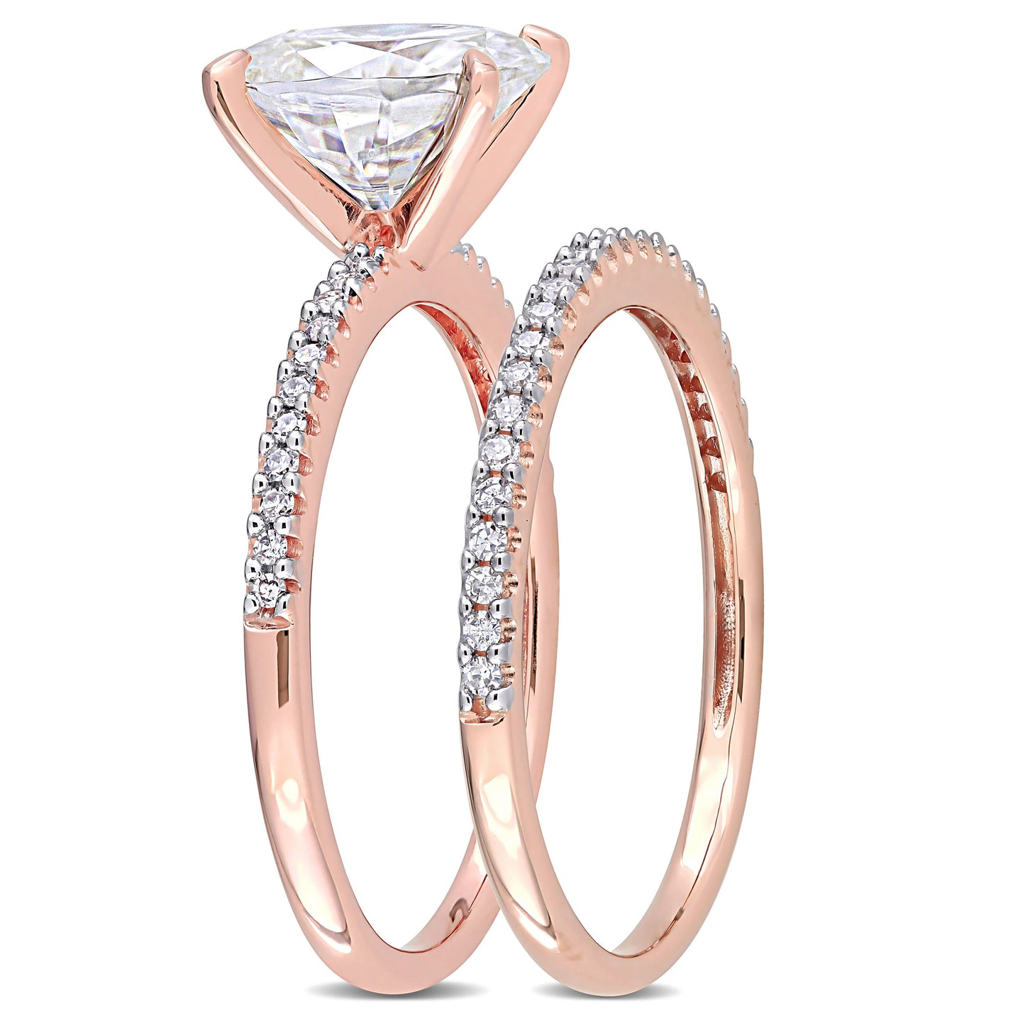Oval Cut Moissanite & Diamond Bridal Set in 14k Rose Gold