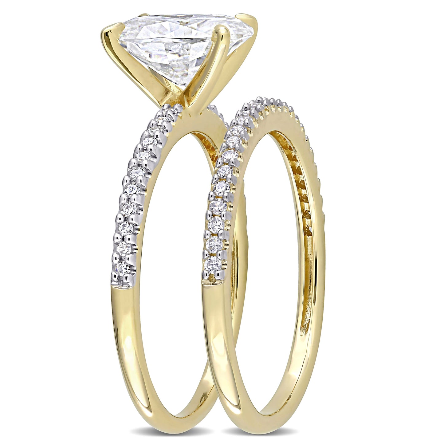 Oval Cut Moissanite & Diamond Bridal Set in 14k Yellow Gold