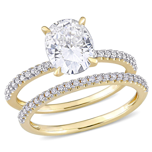 Oval Cut Moissanite & Diamond Bridal Set in 14k Yellow Gold