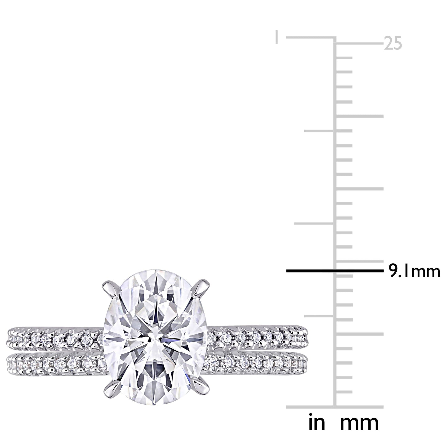 Oval Cut Moissanite & Diamond Bridal Set in 14k White Gold