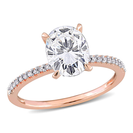 Oval Cut Moissanite & Diamond Ring in 14k Rose Gold
