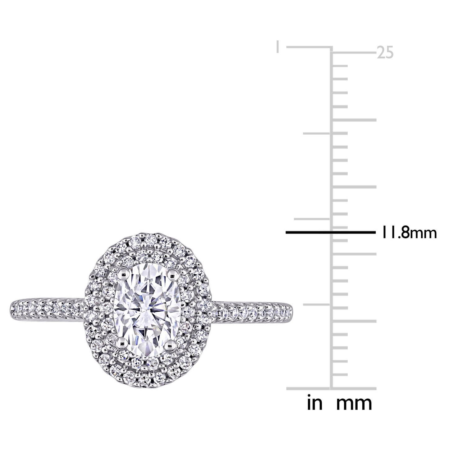 Oval Cut Moissanite & Diamond Halo Ring in 14k White Gold