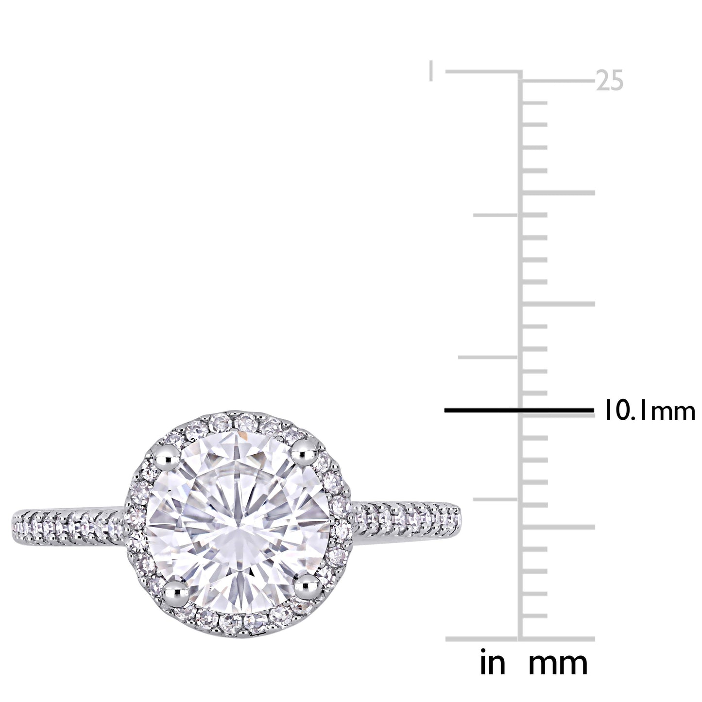 Round Cut Moissanite & Diamond Pavé Ring in 14k White Gold