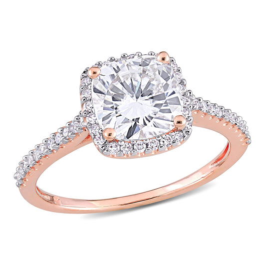 Cushion Cut Moissanite & Diamond Ring in 14k Rose Gold