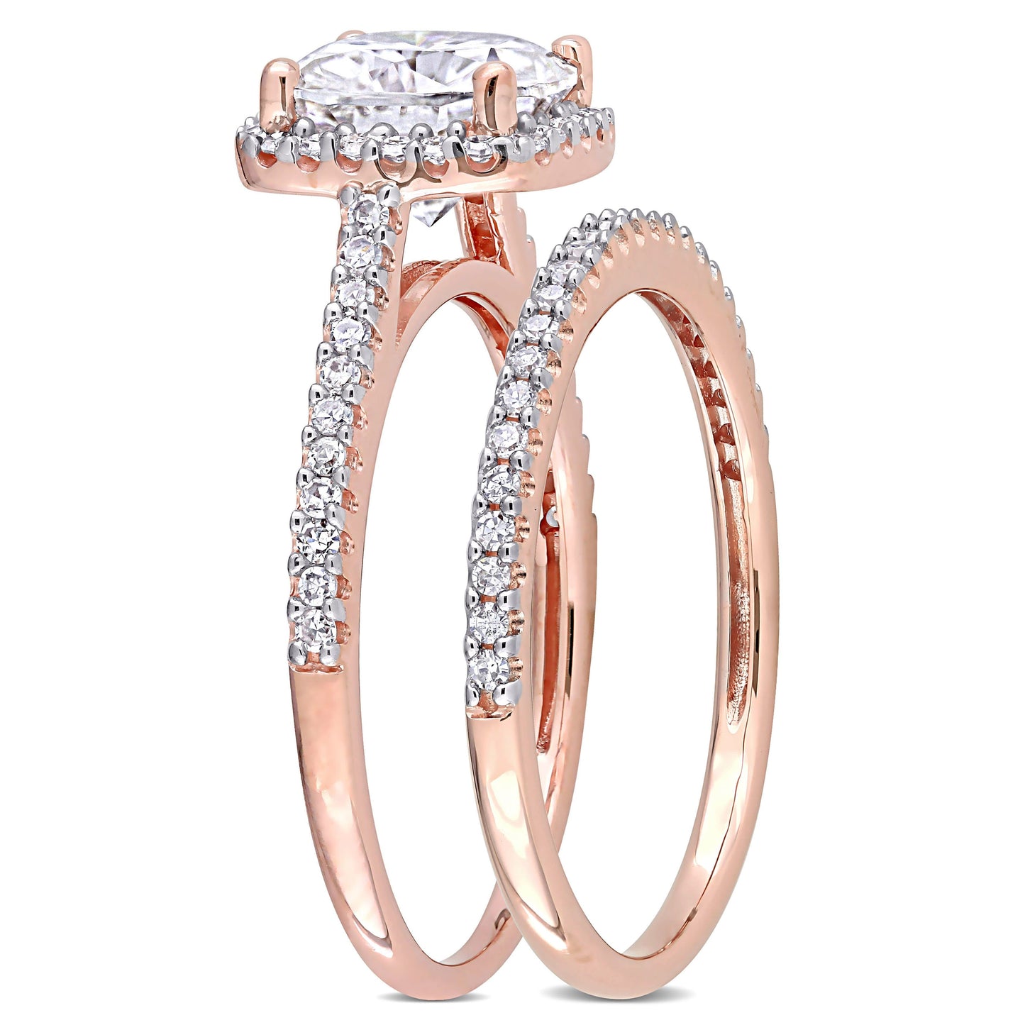Cushion Cut Moissanite & Diamond Bridal Set in 14k Rose Gold