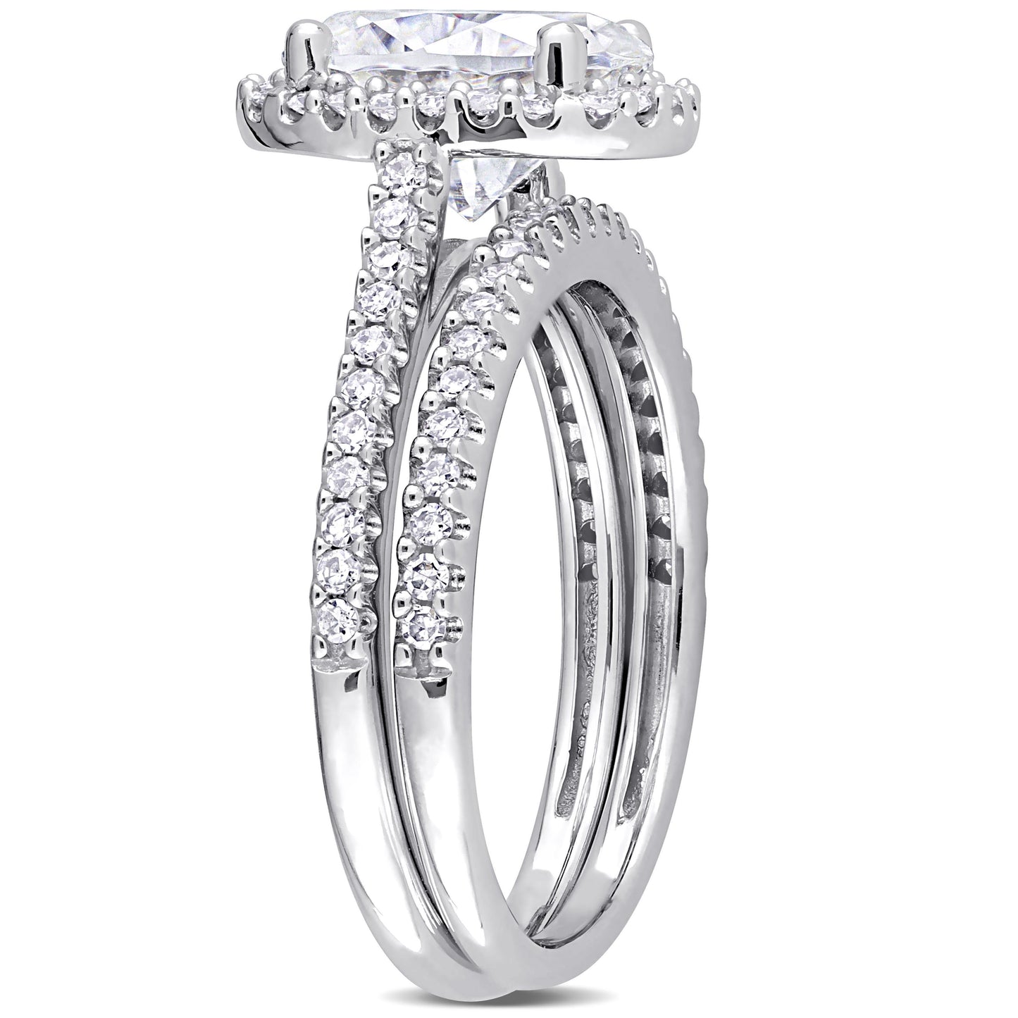 Round Cut Moissanite & Diamond Bridal Set in 14k White Gold