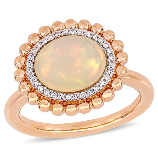 Ethiopian Opal & Diamond Flower Ring 14k Rose Gold