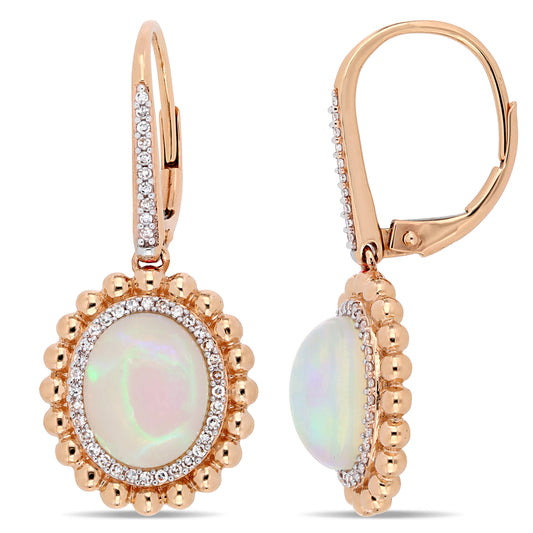 Ethiopian Opal & Diamond Earrings 14k Rose Gold