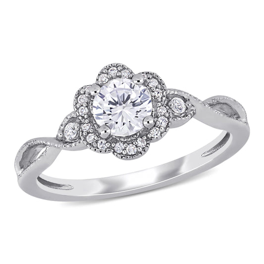 Sophia B 5/8ct Created White Sapphire & 1/10ct Diamond Vintage Floral Ring