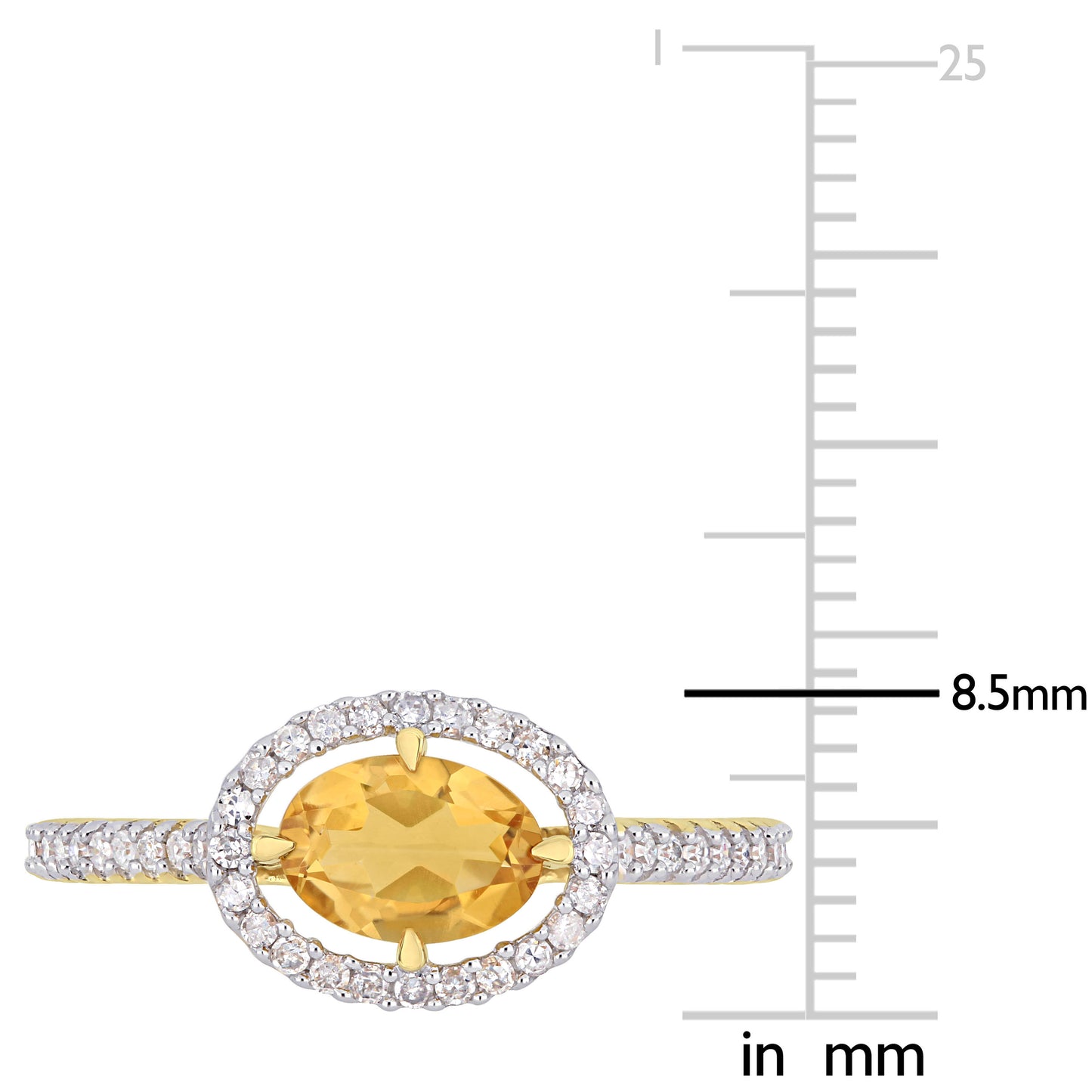 East West Floating Citrine & Diamond Halo Ring in 10k Yellow Gold