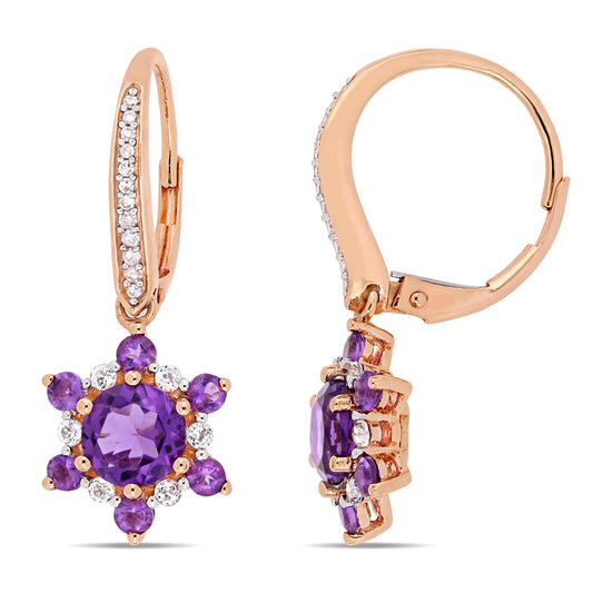 Sophia B Amethyst & White Topaz & Diamond Earrings in 14k Rose Gold