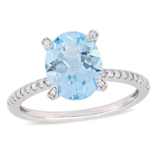 Sophia B 3 4/5ct Oval Cut Sky Blue Topaz & 1/10ct Diamond Ring