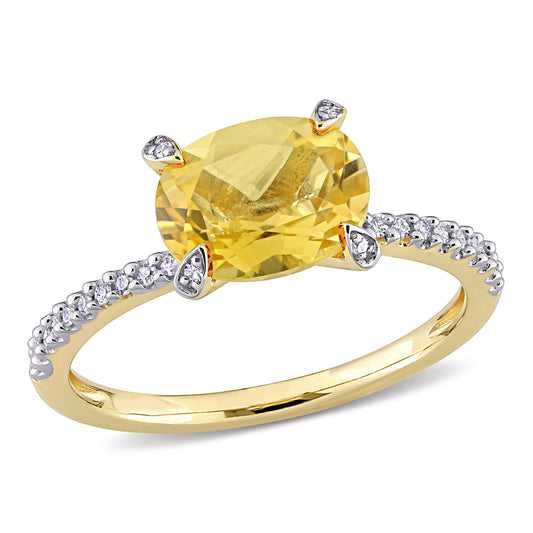 East West Oval Cut Citrine & Diamond Ring in 10k Yellow Gold