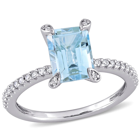 Sophia B 2ct Octagon-Cut Sky-Blue Topaz & 1/10ct Diamond Ring