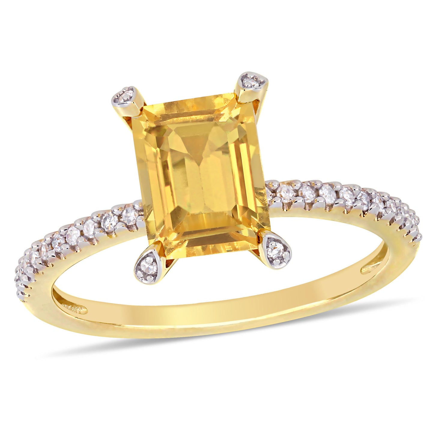 Emerald Cut Citrine & Diamond Ring in 10k Yellow Gold