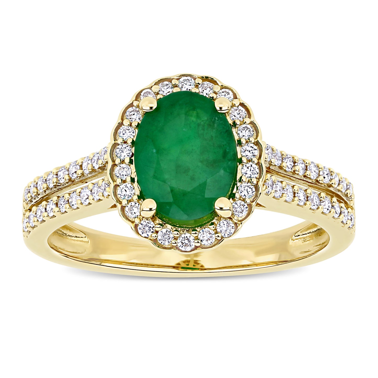 Oval Cut Emerald & Diamond Ring in 14k Yellow Gold