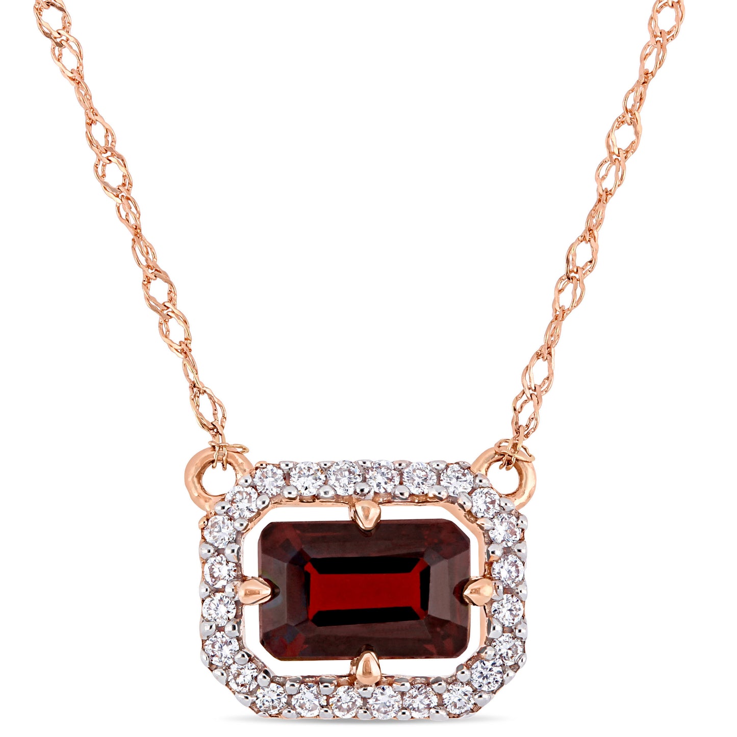 Garnet & Diamond Floating Necklace in 14k Rose Gold