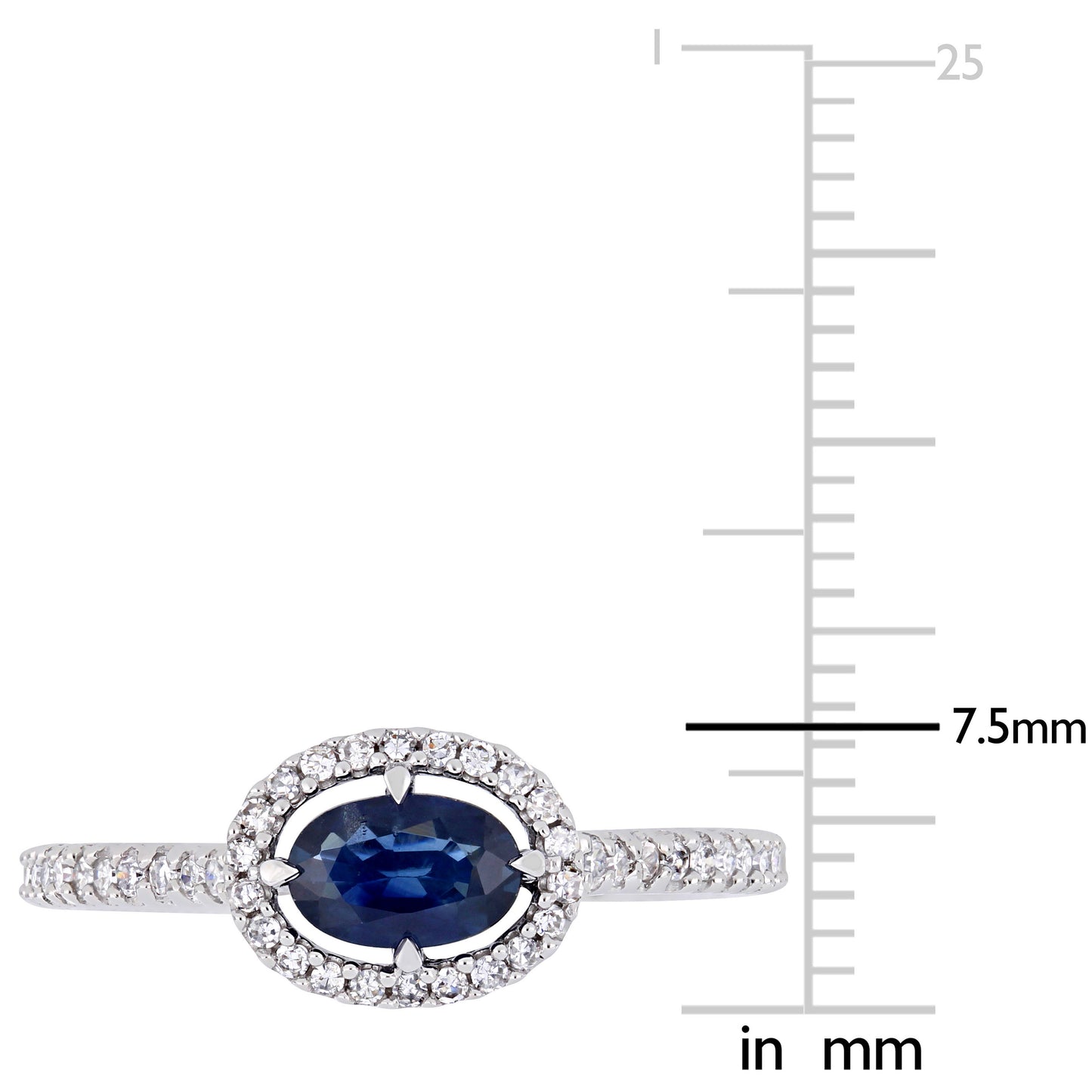 East-West Oval Cut Sapphire & Diamond Floating Ring in 14k White Gold