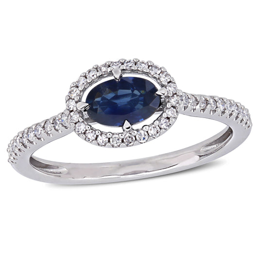 East-West Oval Cut Sapphire & Diamond Floating Ring in 14k White Gold