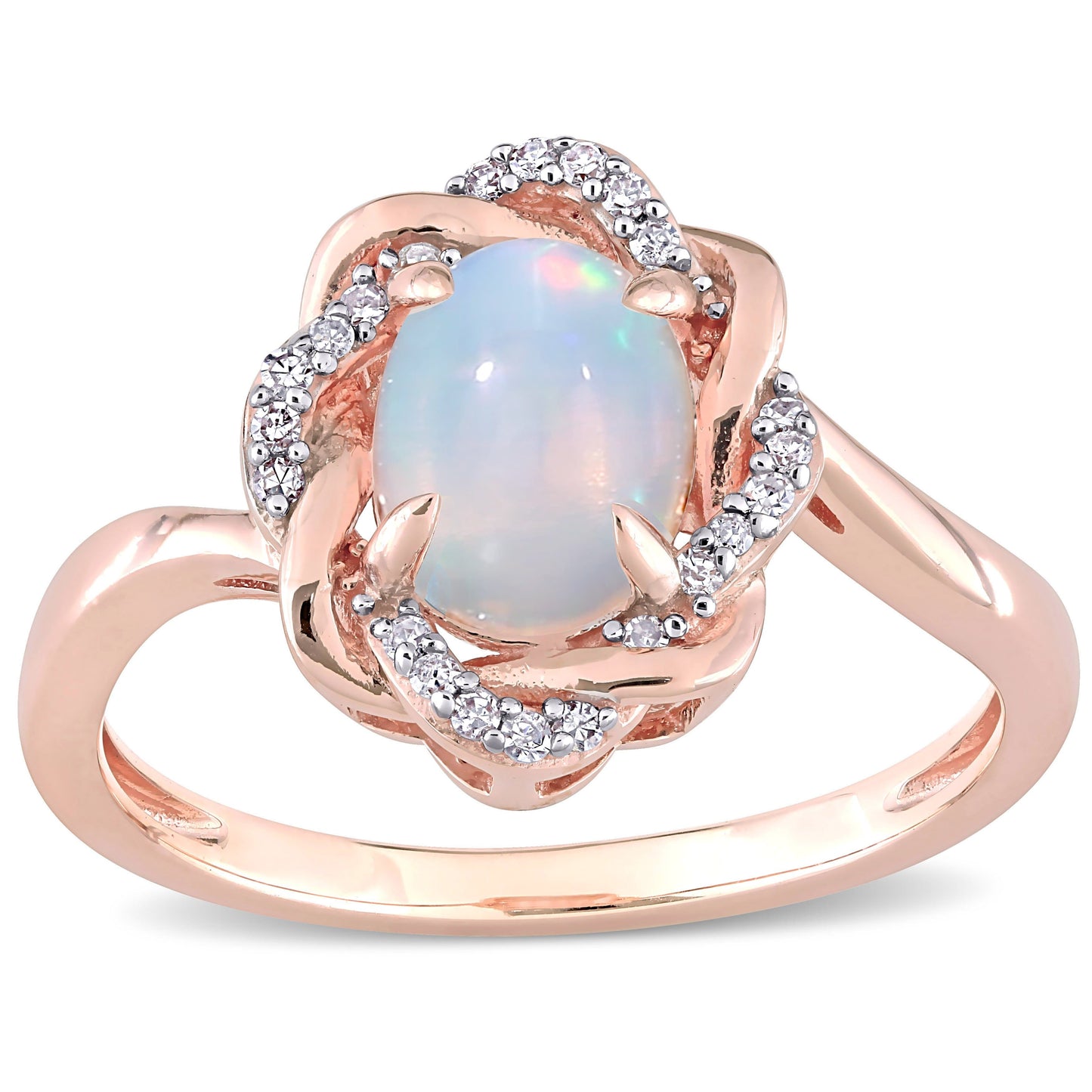 Sophia B 3/4ct Ethiopian Blue Opal & 1/10ct Diamond Halo Ring