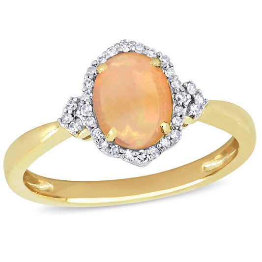 Ethiopian Opal & Diamond Oval Ring in 10k Yellow Gold