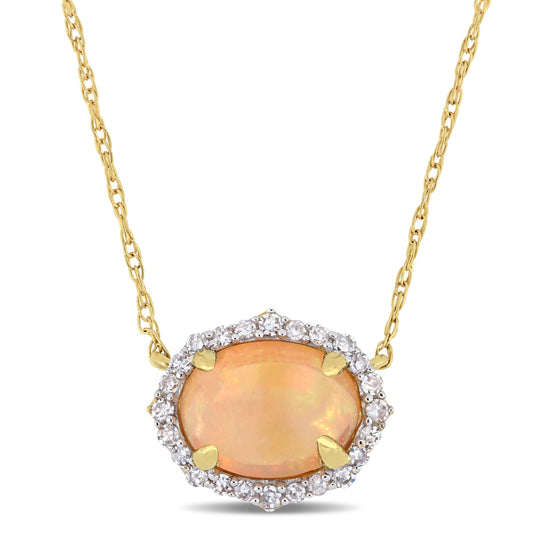 Sophia B 3/4ct Ethiopian Opal & 1/10ct Diamond Halo Necklace