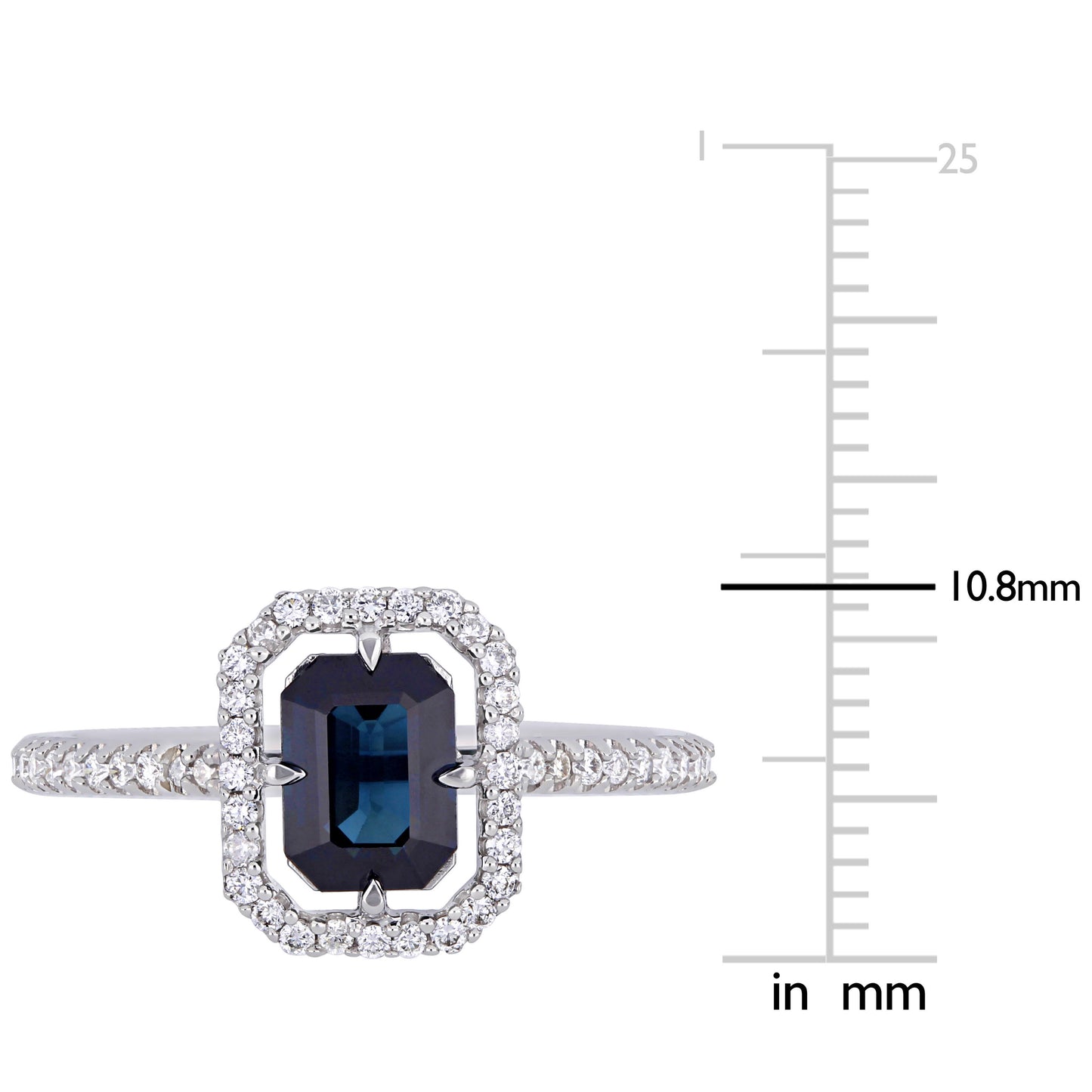 Emerald Cut Sapphire & Diamond Floating Ring in 14k White Gold