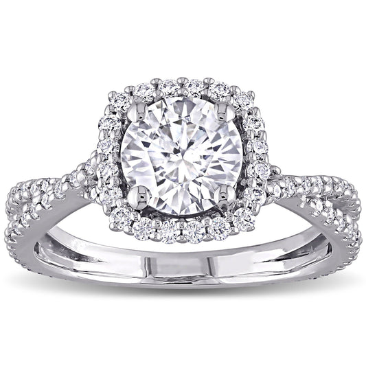 Round Cut Moissanite Infinity Halo Engagement Ring