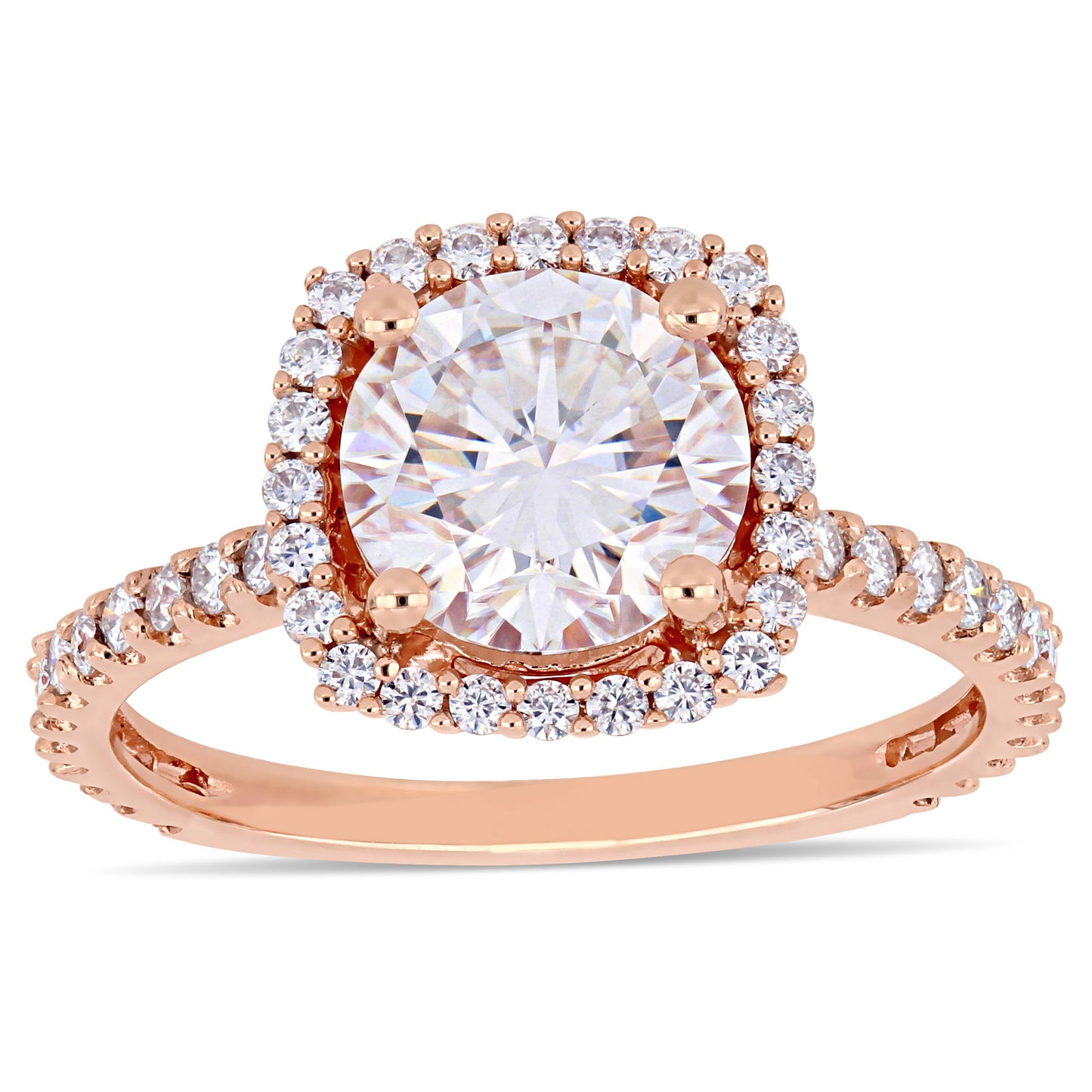 Round Cut Moissanite Halo Ring in 10k Rose Gold
