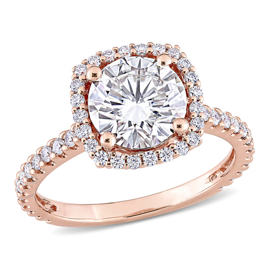 Round Cut Moissanite Halo Ring in 10k Rose Gold