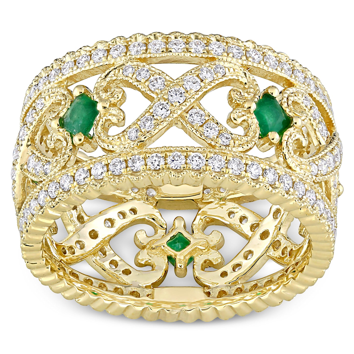 Diamond & Emerald Vintage Ring in 14k Yellow Gold