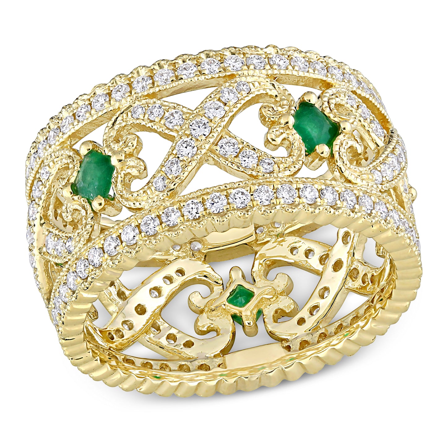 Diamond & Emerald Vintage Ring in 14k Yellow Gold
