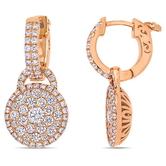 Vintage Halo Diamond Earrings in 14k Rose Gold