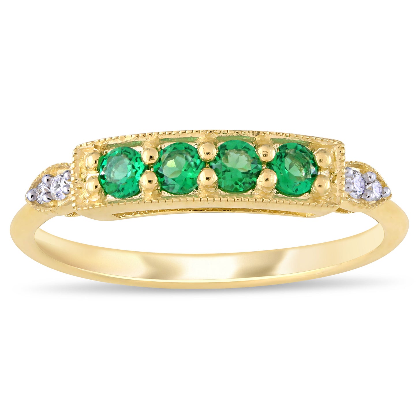 Emerald & Diamond Bar Ring in 10k Yellow Gold